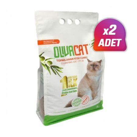 2 Adet - Olivacat Zeytin Çekirdeğinden Üretilen Kokusuz Toz Bırakmayan Topaklanan Kedi Kumu 7 Lt