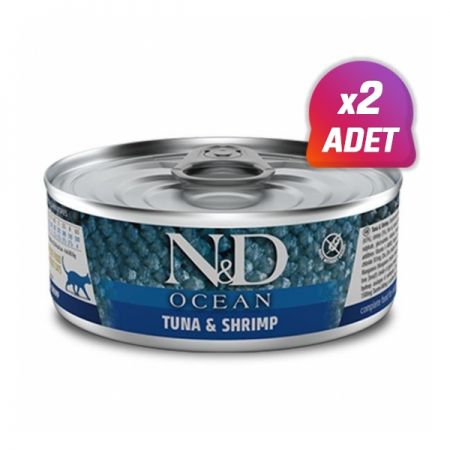 2 Adet - N&D Ocean Ton Balıklı ve Karidesli Kedi Konservesi 80 Gr