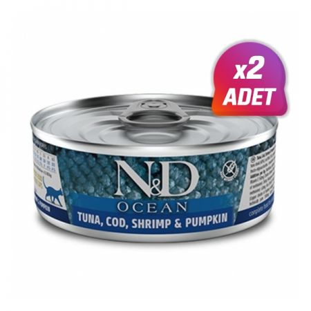 2 Adet - N&D Ocean Ton Balık Morina Balık Karides ve Balkabaklı Kedi Konservesi 80 Gr