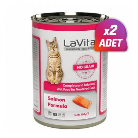 2 Adet - Lavital Sterilised Tahılsız Somonlu Kısır Konserve Kedi Maması 400 Gr