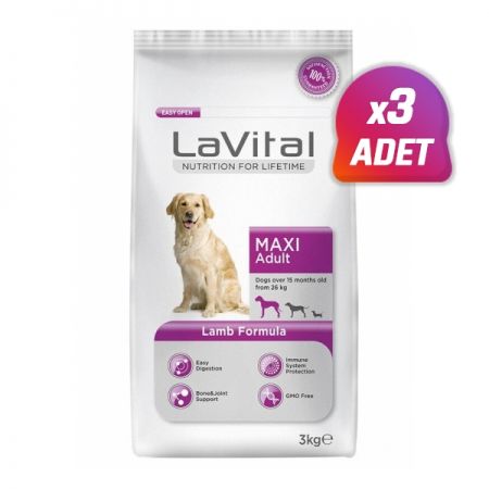 3 Adet - Lavital Büyük Irk Kuzu Etli Yetişkin Köpek Maması 3 Kg