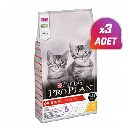 3 Adet - Pro Plan Kitten Tavuklu Yavru Kedi Maması 3 Kg