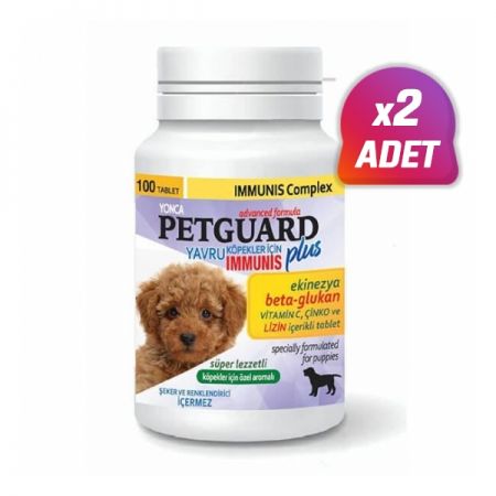 2 Adet - Petguard Plus Beta Glukan Immunis Ekinezyalı Yavru Köpek Vitamini 100 Adet