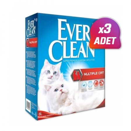 3 Adet - Ever Clean Multiple Cat Topaklanan Kedi Kumu 6 Lt