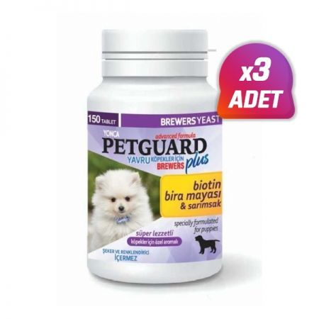 3 Adet - Petguard Biotin ve Sarımsaklı Bira Mayası Yavru Köpek Vitamini 150 Adet