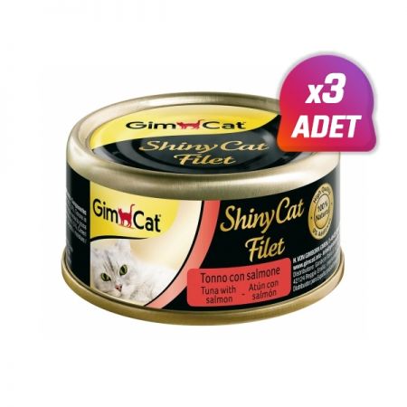 3 Adet - Gimcat Shinycat Tuna Balıklı Ve Somonlu Yetişkin Kedi Konservesi 70 Gr