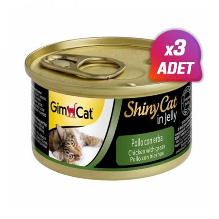 3 Adet - Gimcat Shinycat Tavuklu Ve Çimenli Yetişkin Kedi Konservesi 70 gr