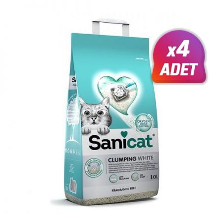 4 Adet - Sanicat Clumping White Kokusuz Süper Topaklanan Beyaz Kedi Kumu 10 Lt