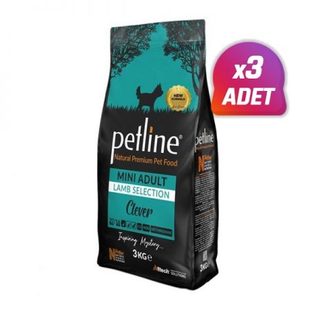 3 Adet - Petline Natural Clever Mini Adult Kuzu Etli Küçük Irk Yetişkin Köpek Maması 3 Kg