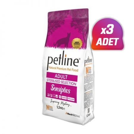 3 Adet - Petline Natural Sensiplus Adult Sterilised Somonlu Kısırlaştırılmış Yetişkin Kedi Maması 1.5 Kg