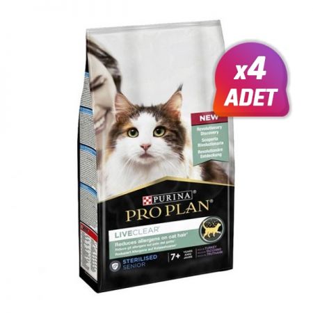 4 Adet - Pro Plan Liveclear Hindili Yaşlı Kısırlaştırılmış Kedi Maması 1.4 Kg