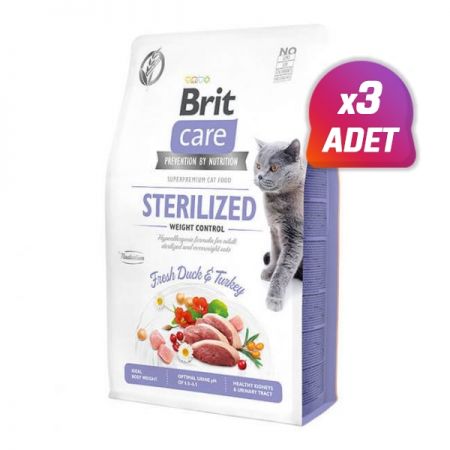 3 Adet - Brit Care Hipoalerjenik Sterilized Ördek ve Hindili Tahılsız Kısırlaştırımış Kedi Maması 2 Kg