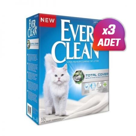 3 Adet - Ever Clean Total Cover Kokusuz Topaklanan Kedi Kumu 10 Lt