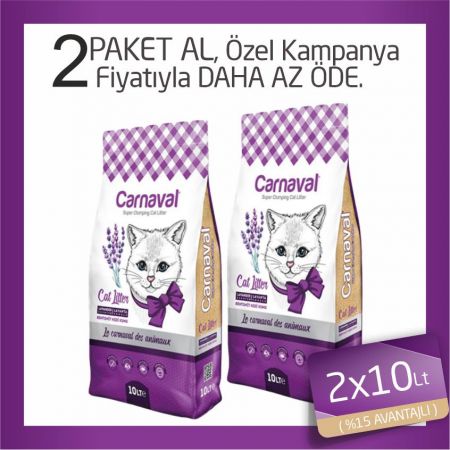 Carnaval Lavanta Kokulu Topaklanan Bentonit Kedi Kumu İnce 2x10 Lt