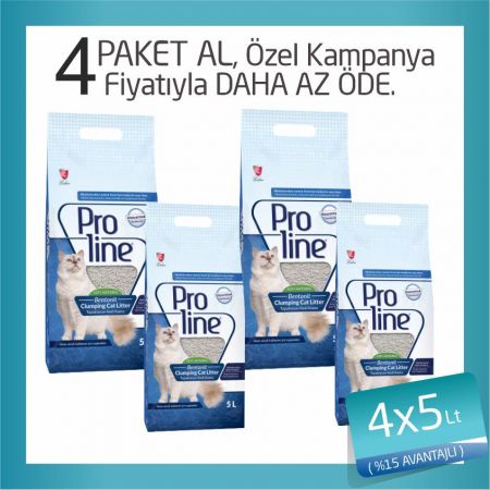 Proline Kokusuz Topaklanan Bentonit Kedi Kumu 4x5 Lt