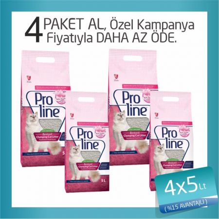 Proline Bebek Pudralı Topaklanan Bentonit Kedi Kumu 4x5 Lt