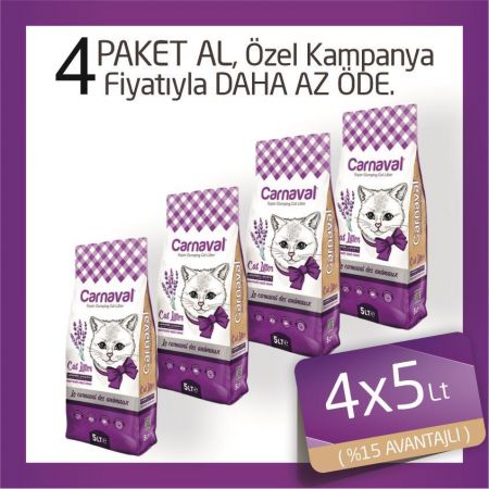 Carnaval Lavanta Kokulu Topaklanan Bentonit Kedi Kumu İnce 4x5 Lt