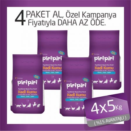 Pisi Pisi Pudralı Topaklanan Bentonit Kedi Kumu İnce 4x5 Kg