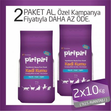 Pisi Pisi Pudralı Topaklanan Bentonit Kedi Kumu İnce 2x10 Kg