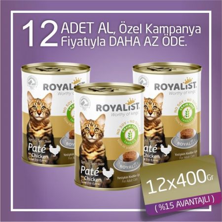 Royalist Tahılsız Pate Tavuklu Ezme Yetişkin Kedi Konservesi 12x400 Gr