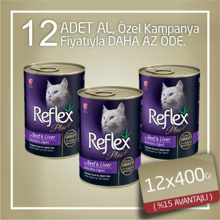 Reflex Plus Biftek ve Ciğerli Konserve Yetişkin Kedi Maması 12x400 gr