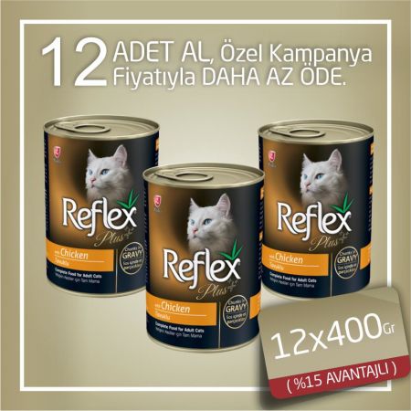 Reflex Plus Parça Etli Tavuklu Konserve Yetişkin Kedi Maması 12x400 gr