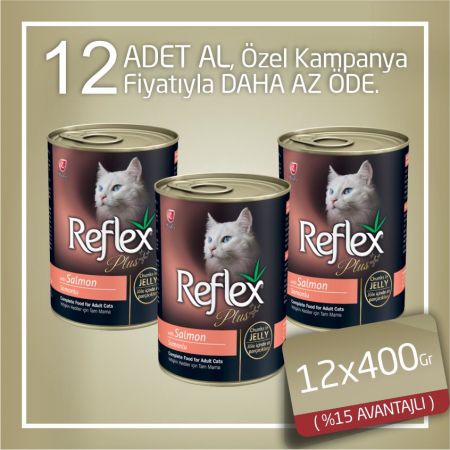Reflex Plus Somon Balıklı Konserve Yetişkin Kedi Maması 12x400 gr