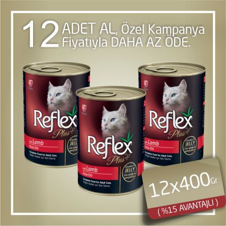 Reflex Plus Kuzu Etli Konserve Yetişkin Kedi Maması 12x400 gr