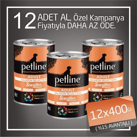 Petline Natural Adult Sensitive Somon Balıklı Pate Yetişkin Köpek Konservesi 12x400 Gr