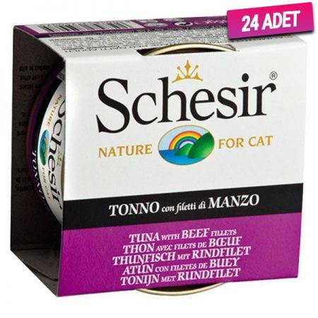 Schesir Ton Balık ve Sığır Etli Jöleli Konserve Kedi Maması 85 Gr - 24 Adet