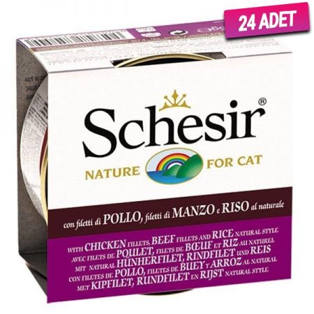 Schesir Tavuk ve Sığır Etli Naturel Konserve Kedi Maması 85 Gr - 24 Adet