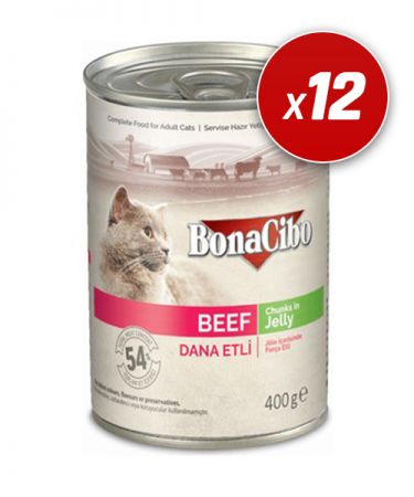 BonaCibo Jöleli Dana Etli Yaş Kedi Maması 400 Gr x 12 Adet