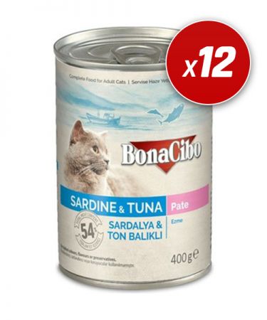 BonaCibo Ezme Sardalya ve Ton Balıklı Yaş Kedi Maması 400 Gr x 12 Adet
