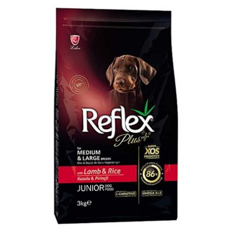 Reflex Plus Orta ve Büyük Irk Kuzulu Pirinçli Yavru Köpek Maması 3 Kg