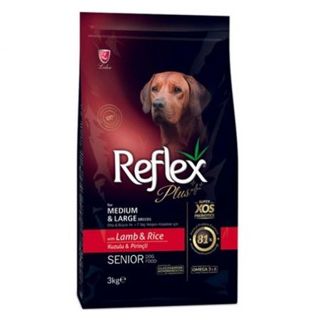 Reflex Plus Orta ve Büyük Irk Kuzulu Pirinçli Yaşlı Köpek Maması 3 Kg