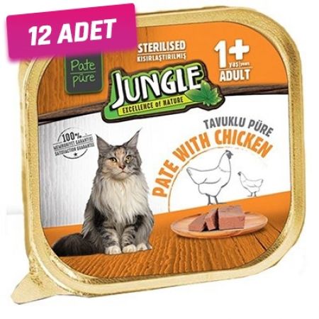 Jungle Tavuklu Pate Yetişkin Kısırlaştırılmış Konserve Kedi Maması 100 Gr - 12 Adet