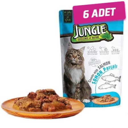 Jungle Somonlu Pouch Yetişkin Konserve Kedi Maması 85 Gr - 6 Adet