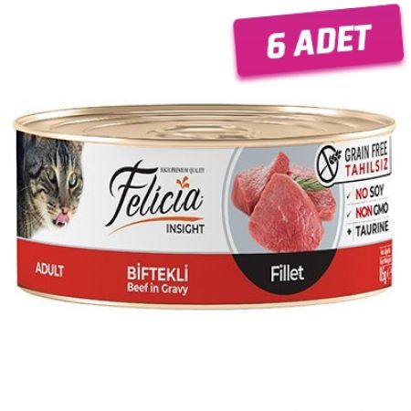 Felicia Tahılsız Biftekli Fileto Yetişkin Konserve Kedi Maması 85 Gr - 6 Adet
