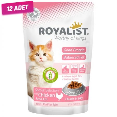 Royalist Kitten Tahılsız Tavuklu Pouch Jöleli Yavru Kedi Konservesi 85 Gr - 12 Adet