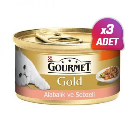 3 Adet - Gourmet Gold Alabalık ve Sebzeli Yetişkin Konserve Kedi Maması 85 Gr