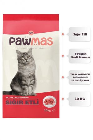 Pawmas Sığır Etli Yetişkin Kedi Maması 10 Kg