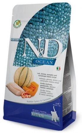 N&D Ocean Morina Balıklı Bal Kabaklı Karidesli ve Kavunlu Tahılsız Yavru Kedi Maması 1,5kg