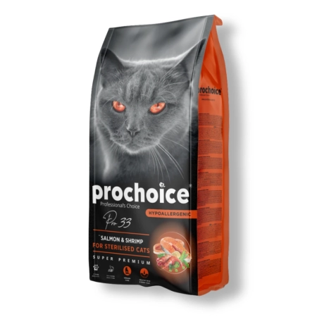 Prochoice Pro 33 Hipoalerjenik Düşük Tahıllı Somonlu Ve Karidesli Kısırlaştırılmış Kedi Maması 15 kg
