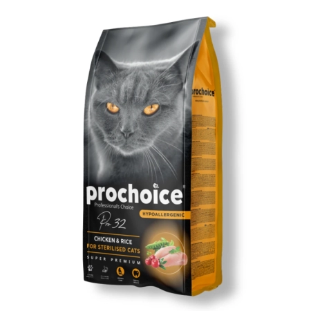 Prochoice Pro 32 Hipoalerjenik Düşük Tahıllı Tavuklu ve Pirinçli Kısırlaştırılmış Kedi Maması 15 kg
