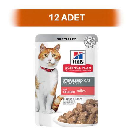Hill's Science Plan Somonlu Pouch Kısırlaştırılmış Yetişkin Kedi Yaş Maması 12 x 85 gr