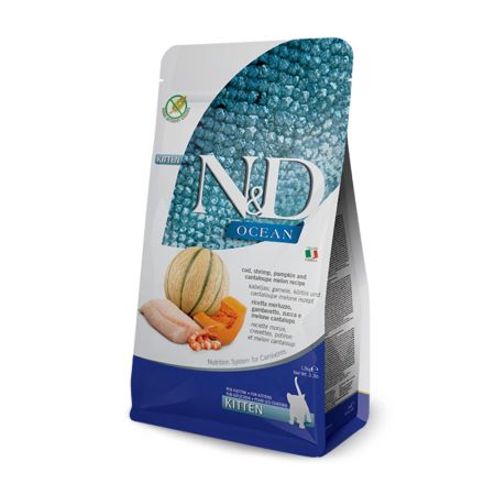 N&D Ocean Kitten Tahılsız Morina Balıklı, Karidesli, Kavunlu ve Bal Kabaklı Yavru Kedi Maması 5 kg