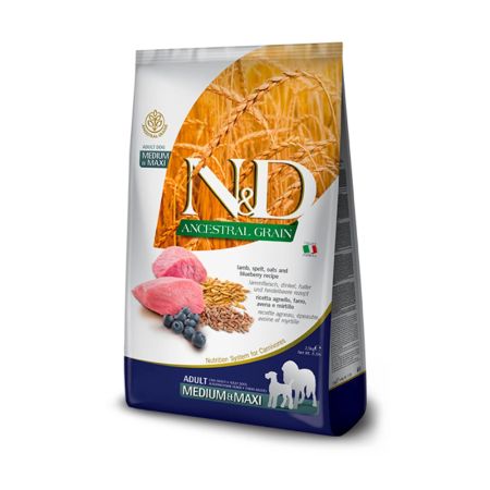 N&D Ancestral Grain Düşük Tahıllı Kuzu Etli, Ata Tahıllı ve Yaban Mersinli Orta ve Büyük Irk Yetişkin Köpek Maması 12 kg