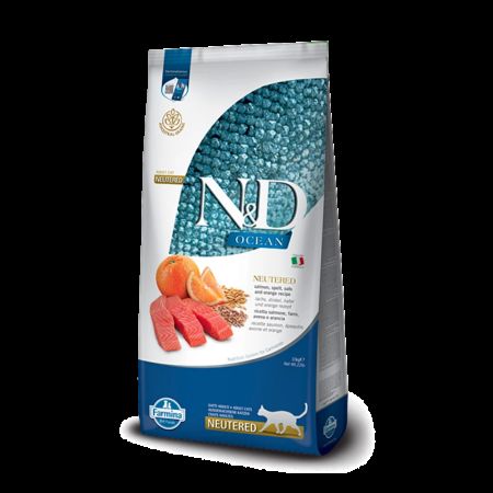 N&D Ocean Düşük Tahıllı Somonlu, Ata Tahıllı ve Portakallı Kısırlaştırılmış Yetişkin Kedi Maması 10 kg