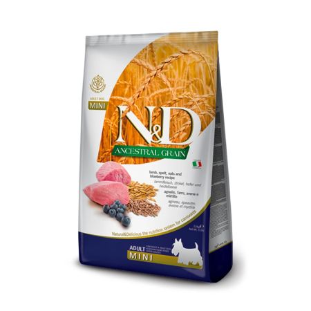 N&D Ancestral Grain Düşük Tahıllı Kuzulu, Ata Tahıllı ve Yaban Mersinli Küçük Irk Yetişkin Köpek Maması 7 kg