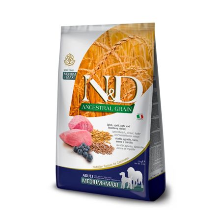 N&D Ancestral Grain Düşük Tahıllı Kuzu Etli, Ata Tahıllı ve Yaban Mersinli Orta ve Büyük Irk Yetişkin Köpek Maması 2,5 kg